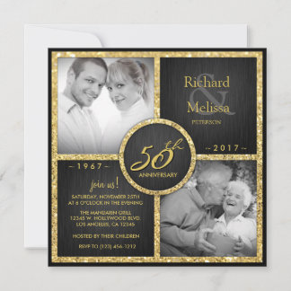 Convites Elegante Aniversário de 50 Anos de Casamento Preto