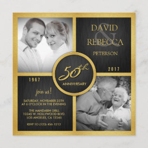 Convites Elegante Aniversário de 50 Anos de Casamento Preto