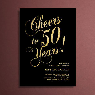 Convites Elegante Aniversário de 50 anos em Dourado e Preto