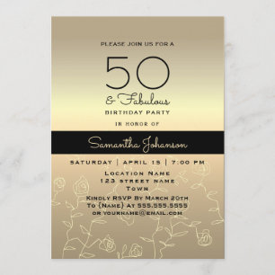 Convites Elegante Aniversário de 50 anos em Ouro