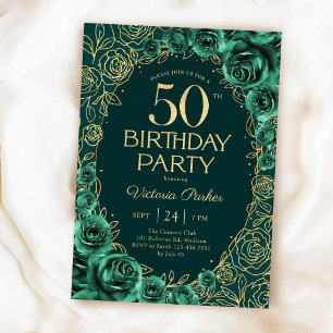 Convites Elegante Aniversário de 50 anos Esmeralda Verde Do