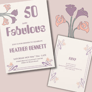 Convites Elegante Aniversário de 50 anos Fabuloso em Mauve
