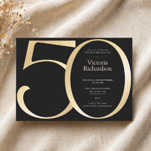 Convites Elegante Aniversário de 50 anos Preto e Dourado