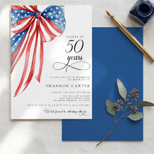 Convites Elegante Aniversário de 50 anos Vermelho Branco e 