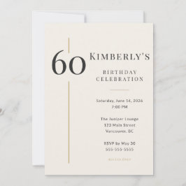 Convites Elegante Aniversário de 60 anos em Creme e Dourado