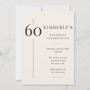 Convites Elegante Aniversário de 60 anos em Creme e Dourado