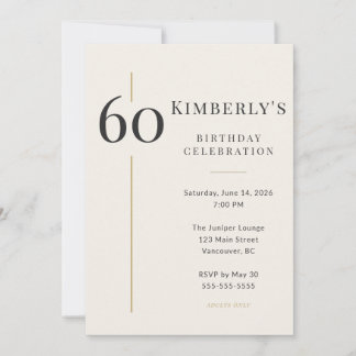 Convites Elegante Aniversário de 60 anos em Creme e Dourado