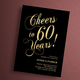Convites Elegante Aniversário de 60 anos em Dourado e Preto