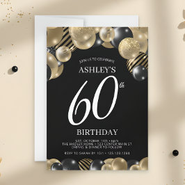 Convites Elegante Aniversário de 60 anos em Dourado Preto