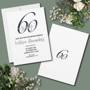 Convites Elegante Aniversário de 60 anos em Preto e Prata c