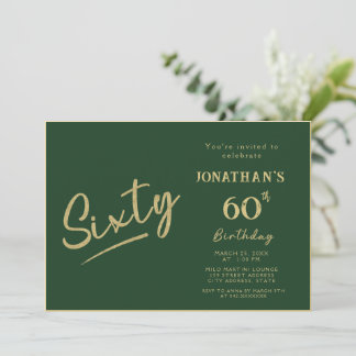 Convites Elegante Aniversário de 60 anos em Verde e Dourado