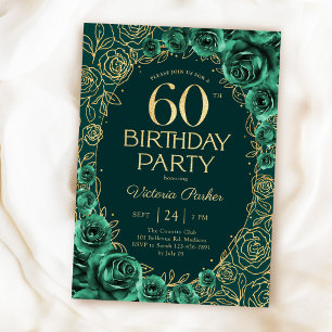 Convites Elegante Aniversário de 60 anos Verde Esmeralda Do