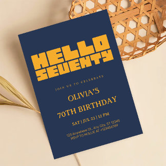 Convites Elegante Aniversário de 70 anos Azul Marinho Hello