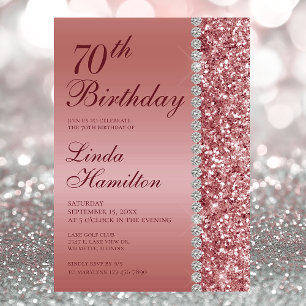 Convites Elegante Aniversário de 70 anos em Dourado Rosa