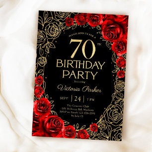 Convites Elegante Aniversário de 70 anos Vermelho Preto e D