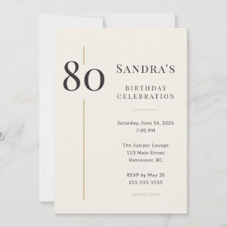 Convites Elegante Aniversário de 80 anos em Creme e Dourado