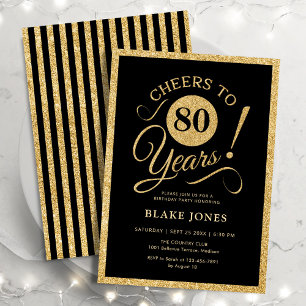 Convites Elegante Aniversário de 80 anos em Preto e Dourado