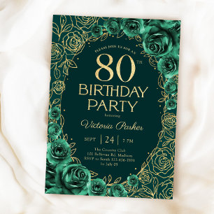 Convites Elegante Aniversário de 80 anos Verde Esmeralda Do