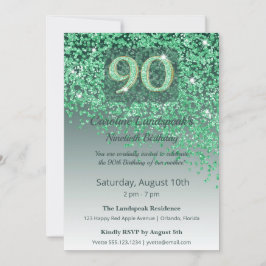 Convites Elegante Aniversário de 90 anos Brilho Esmeralda V