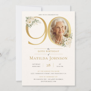 Convites Elegante Aniversário de 90 anos com Foto Personali