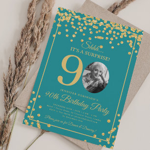 Convites Elegante Aniversário de 90 anos Dourado Confete Tu