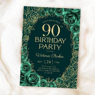 Convites Elegante Aniversário de 90 anos Verde Esmeralda Do