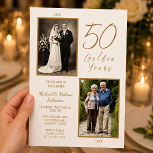 Convites Elegante Aniversário de Bodas de 50 Anos em Marfim