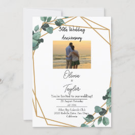 Convites Elegante Aniversário de Casamento com Verde Esmera