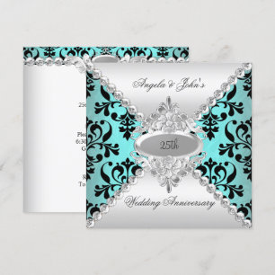 Convites Elegante Aniversário de Casamento de 25 Anos Azul 