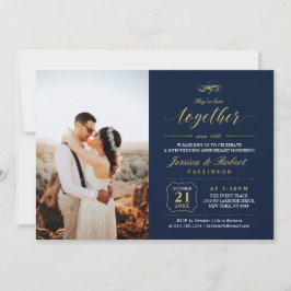 Convites Elegante Aniversário de Casamento em Dourado e Azu