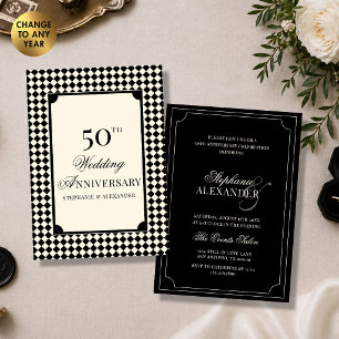 Convites Elegante Aniversário de Casamento Preto Marfim Xad