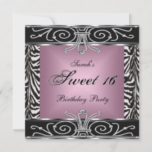 Convites Elegante Aniversário Sweet 16 Rosa Zebra Preto Pra