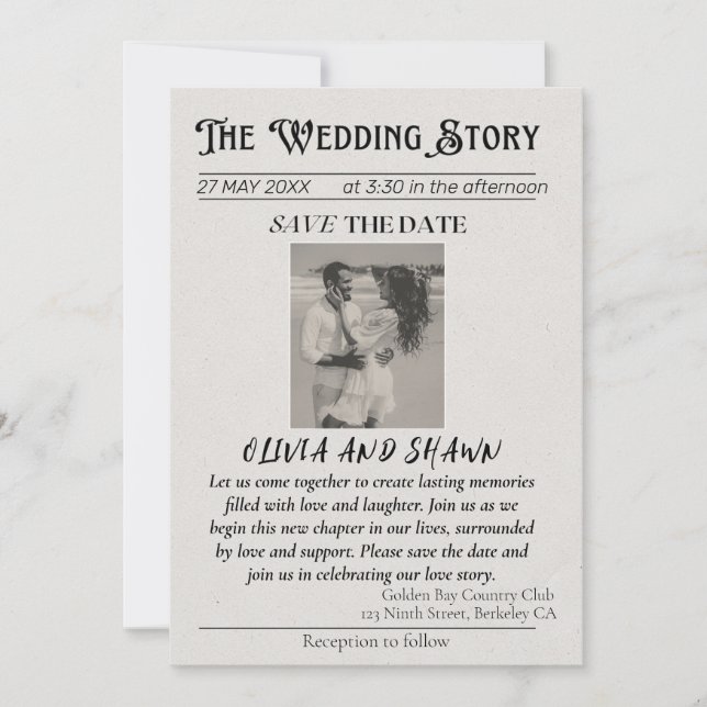 Convites Elegante Antigo "A História do Casamento" Salve a  (Frente)