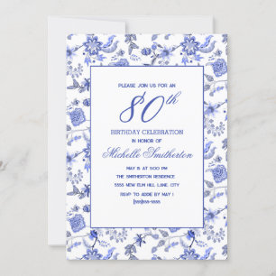 Convites Elegante Antigo Antiguidade Azul Floral 80º