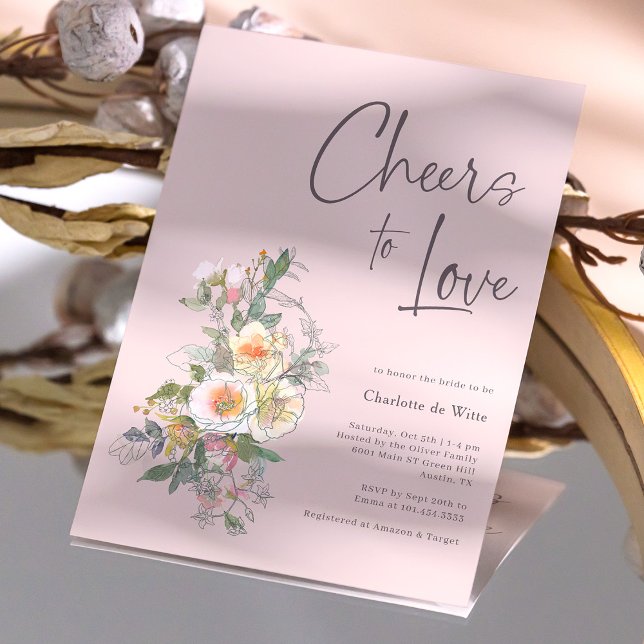 Convites Elegante aplaude Chá de panela com mão (Elegant Cheers to Love Hand Lettered Bridal Shower Invitation)
