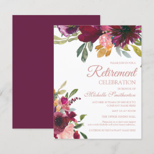 Convites Elegante Aposentadoria Floral Roxo Rosa Dourado Sc