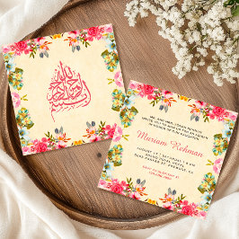 Convites Elegante Aqiqah Floral Vintage para Menina
