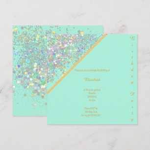 CONVITES ELEGANTE AQUA BLUE DOURADO PASTEL SPOT ANIVERSÁRIO
