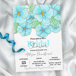 Convites Elegante Aqua Blue Flowers Aqua