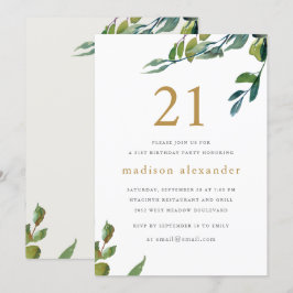 Convites Elegante Aquarela aniversário de 21 anos Botânica