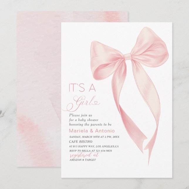 Convites Elegante Aquarela Arco Rosa Coquetel Bebê Sh (Frente/Verso)