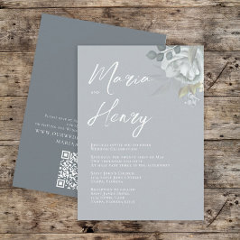 Convites Elegante Aquarela Azul Floral Dusta Verde