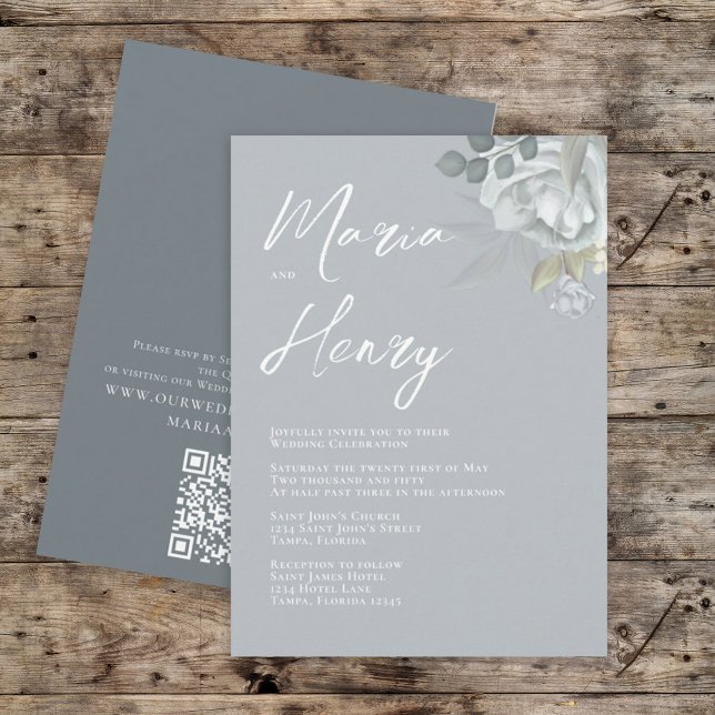 Convites Elegante Aquarela Azul Floral Dusta Verde (Criador carregado)