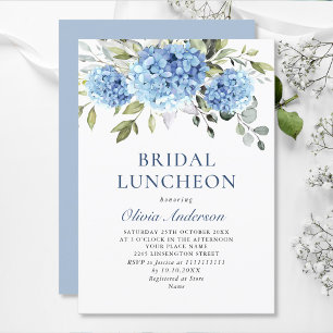 Convites Elegante Aquarela Azul Hydrangea BRIDAL LUNCHEON