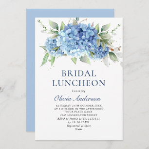 Convites Elegante Aquarela Azul Hydrangea BRIDAL LUNCHEON
