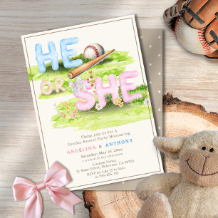 Convites Elegante Aquarela Baseball Flores Selvagens Ele ou