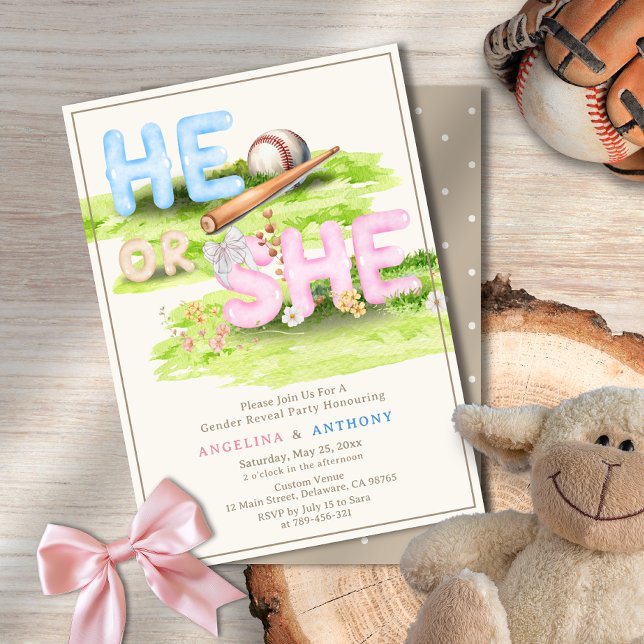 Convites Elegante Aquarela Baseball Flores Selvagens Ele ou (Elegant Watercolor Baseball Wildflowers He or She Invitation)