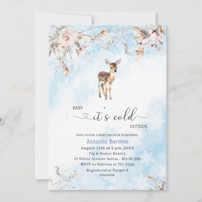 Convites Elegante Aquarela Bebê está frio fora de Baby sh (Frente)