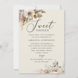 Convites Elegante aquarela boho floral doce 16 anos