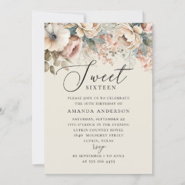 Convites Elegante aquarela boho floral Sweet 16 anos